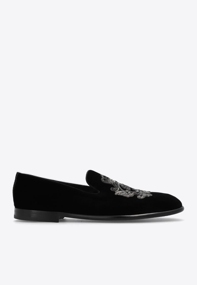 Dolce 
Gabbana Milano Embroidered Velvet Loafers Black A50614 AO249-8R747