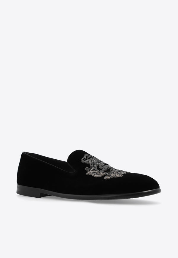 Dolce 
Gabbana Milano Embroidered Velvet Loafers Black A50614 AO249-8R747