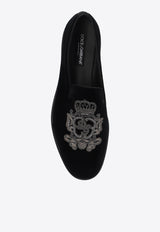 Dolce 
Gabbana Milano Embroidered Velvet Loafers Black A50614 AO249-8R747