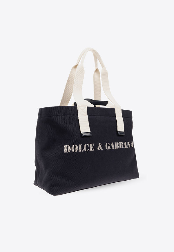 Dolce 
Gabbana Logo Print Drill Holdall Navy BM2301 AR757-HBXWW