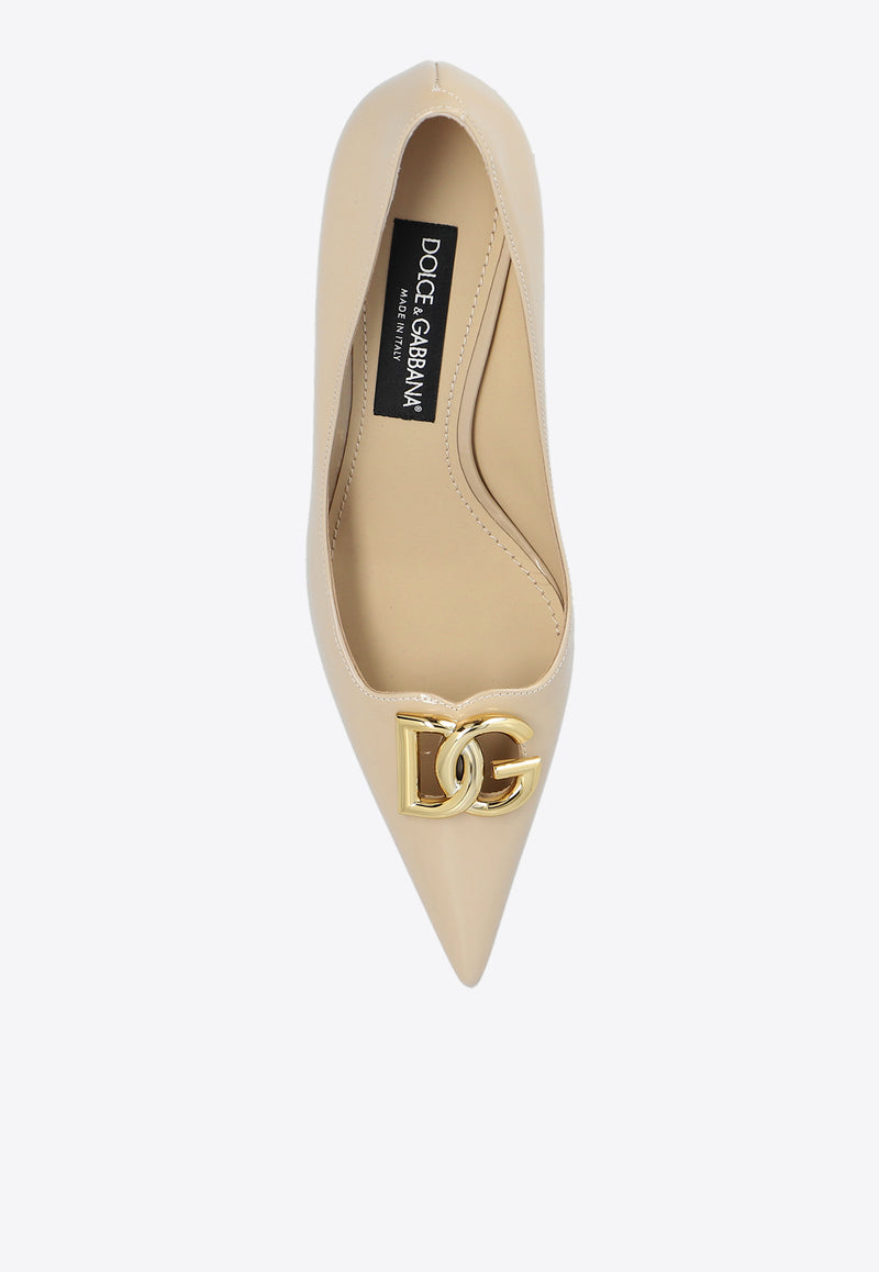 Dolce 
Gabbana Lollo 60 DG Logo Pumps in Patent Leather Beige CD1807 A1037-8H005