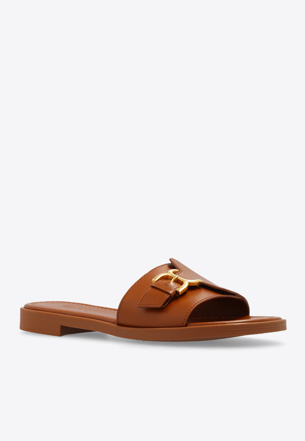 Chloé Marcie Leather Flat Sandals Brown CHC24S00U H3-242