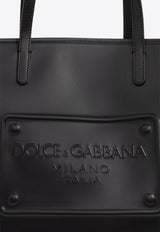 Dolce 
Gabbana Embossed Logo Plaque Leather Tote Bag Black BM2274 AG218-80999