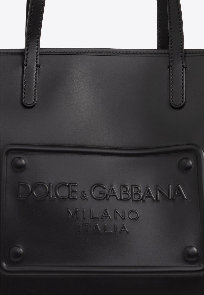 Dolce 
Gabbana Embossed Logo Plaque Leather Tote Bag Black BM2274 AG218-80999