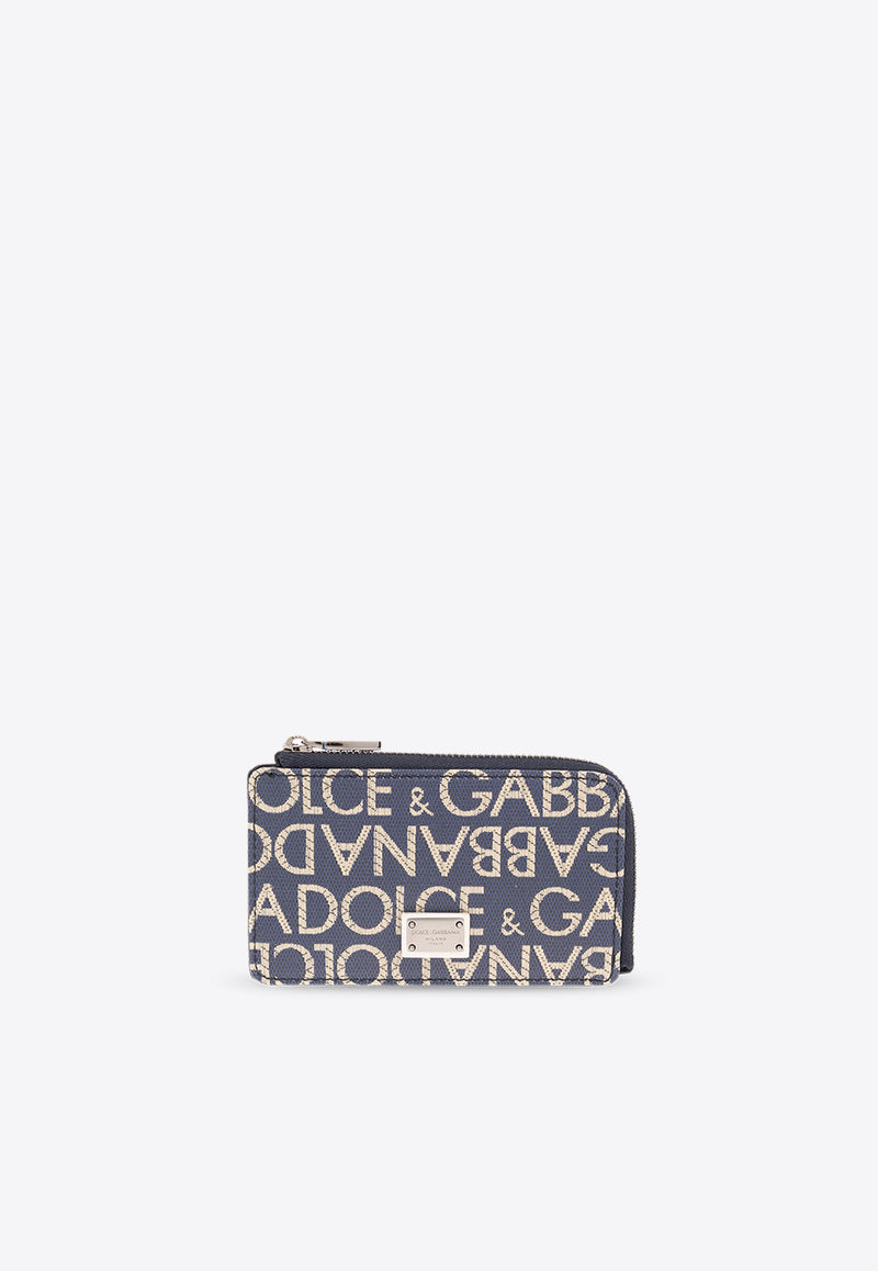 Dolce 
Gabbana Logo Jacquard Zip Cardholder Navy BP3274 AJ705-8L625