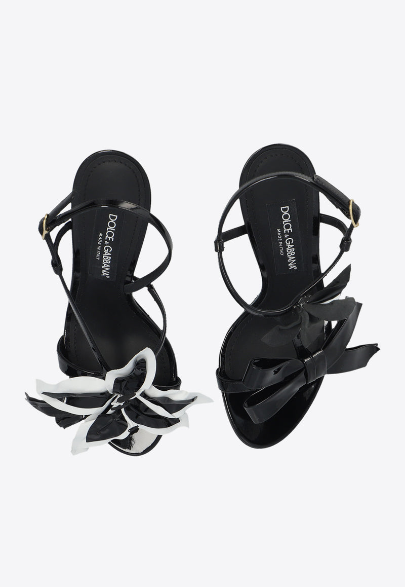 Dolce 
Gabbana Keira 105 Floral Applique Sandals in Patent Leather Black CR1654 AR253-8S597