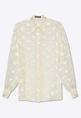 Dolce 
Gabbana DG Logo Jacquard Silk Satin Sheer Shirt White F5O54T FJTBR-W3789