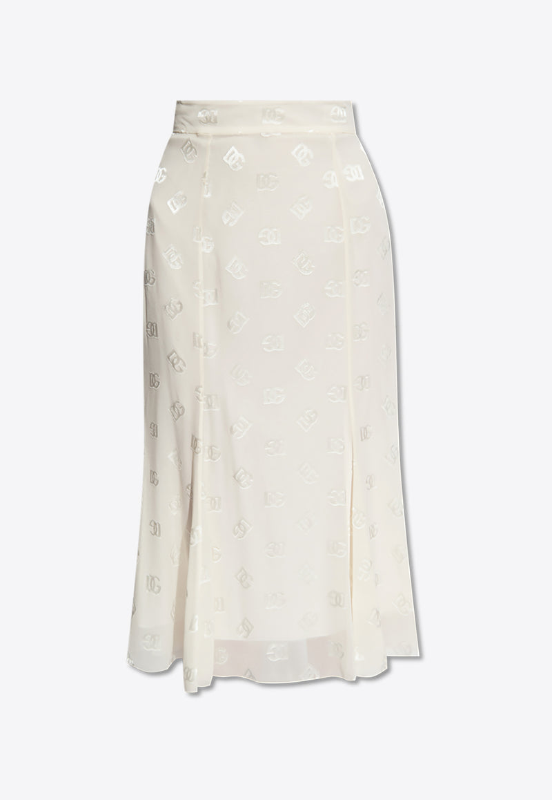 Dolce 
Gabbana DG Logo Jacquard Satin Godet Skirt  Cream F4CCHT FJ9AF-W3789