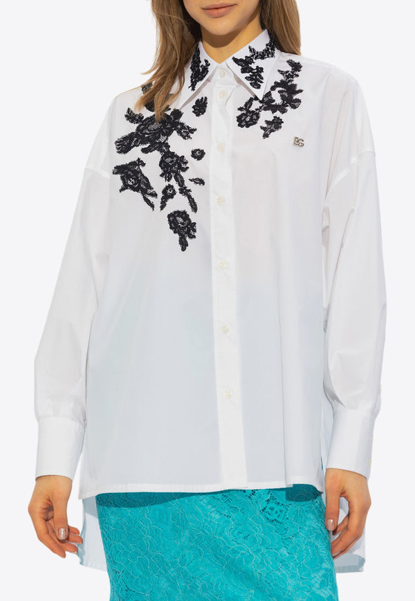 Dolce 
Gabbana Floral Lace Applique Long-Sleeved Shirt White F5P62T GDB8O-W0800