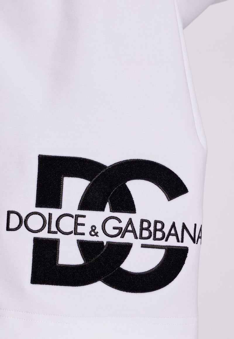 Dolce 
Gabbana DG Logo Patch Jersey Mini Skirt  White F4CSKZ GDB7B-W0800