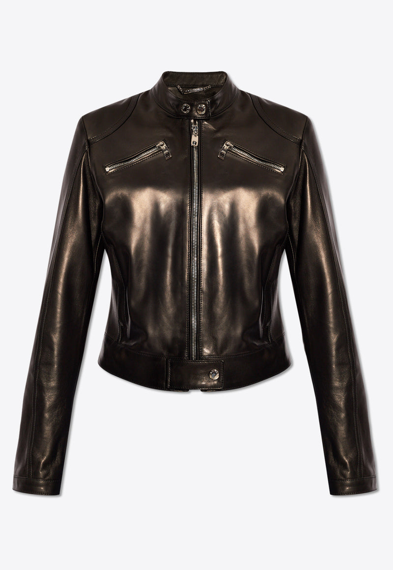 Dolce 
Gabbana Cropped Leather Jacket Black F9R68L HULUV-N0000