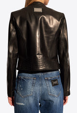 Dolce 
Gabbana Cropped Leather Jacket Black F9R68L HULUV-N0000