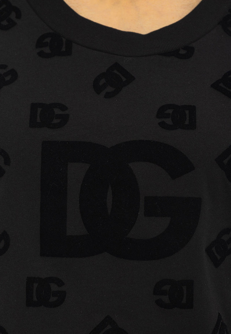 Dolce 
Gabbana Velvet Monogram T-shirt Black F8T00T GDB9K-N0000