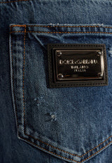 Dolce 
Gabbana Logo Plaque Distressed Tapered Jeans Blue FTC3DD G8KQ9-S9001