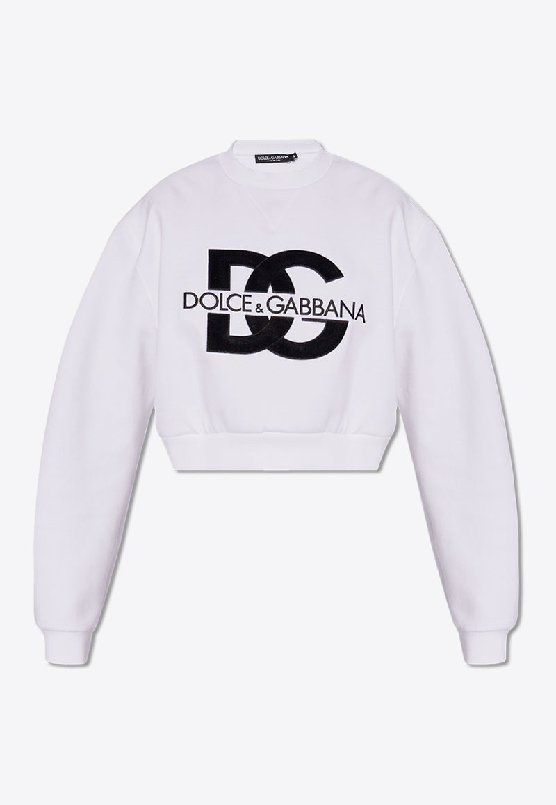 Dolce 
Gabbana DG Logo Patch Cropped Sweatshirt White F9R55Z GDB7B-W0800