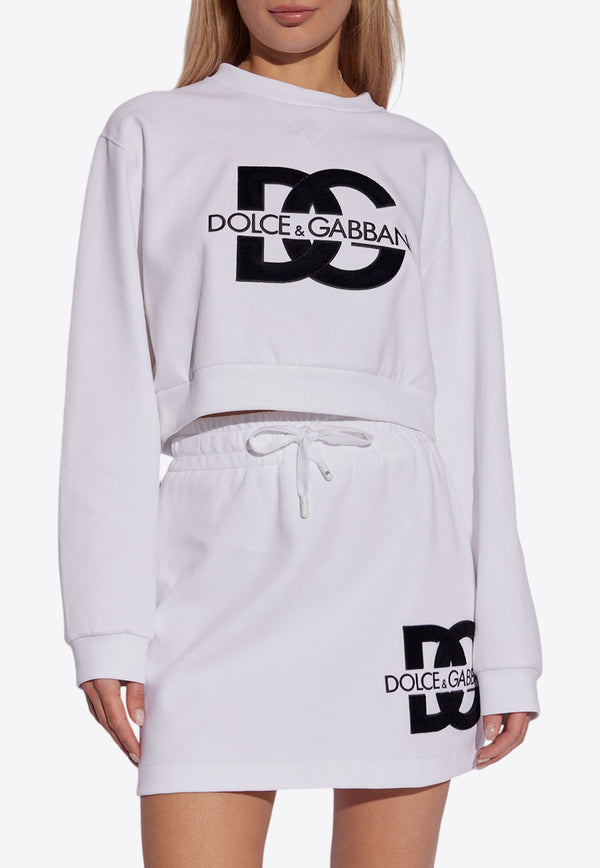 Dolce 
Gabbana DG Logo Patch Cropped Sweatshirt White F9R55Z GDB7B-W0800