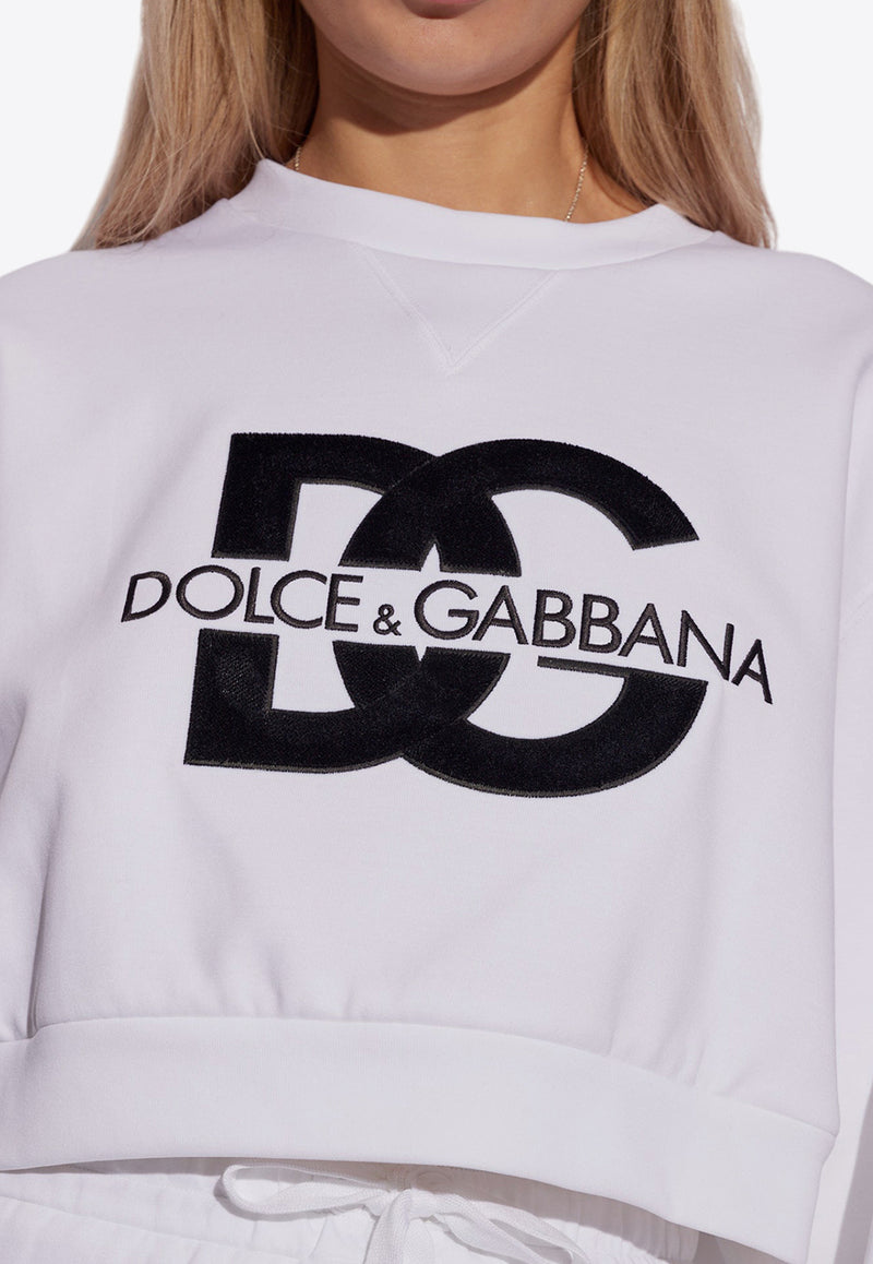 Dolce 
Gabbana DG Logo Patch Cropped Sweatshirt White F9R55Z GDB7B-W0800