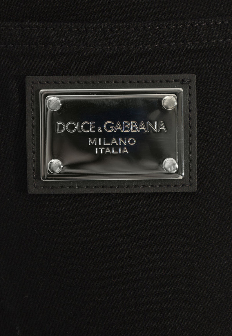 Dolce 
Gabbana Logo Plaque Wide-Leg Jeans Black FTCGND G8KS0-S9001