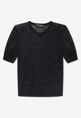 Dolce 
Gabbana DG Logo Jacquard Open-Knit Top Black FXX03T JFMZ9-N0000