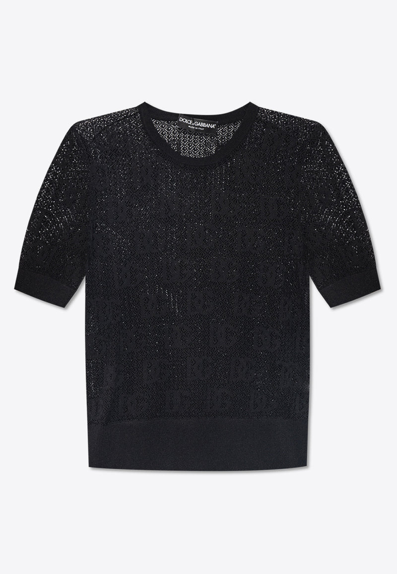 Dolce 
Gabbana DG Logo Jacquard Open-Knit Top Black FXX03T JFMZ9-N0000