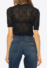 Dolce 
Gabbana DG Logo Jacquard Open-Knit Top Black FXX03T JFMZ9-N0000