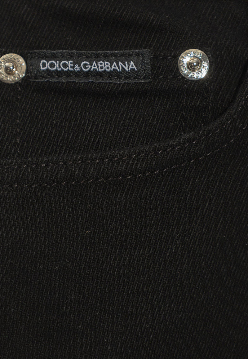 Dolce 
Gabbana Logo Plaque High-Waist Denim Shorts Black FTCDDD G8KS0-S9001