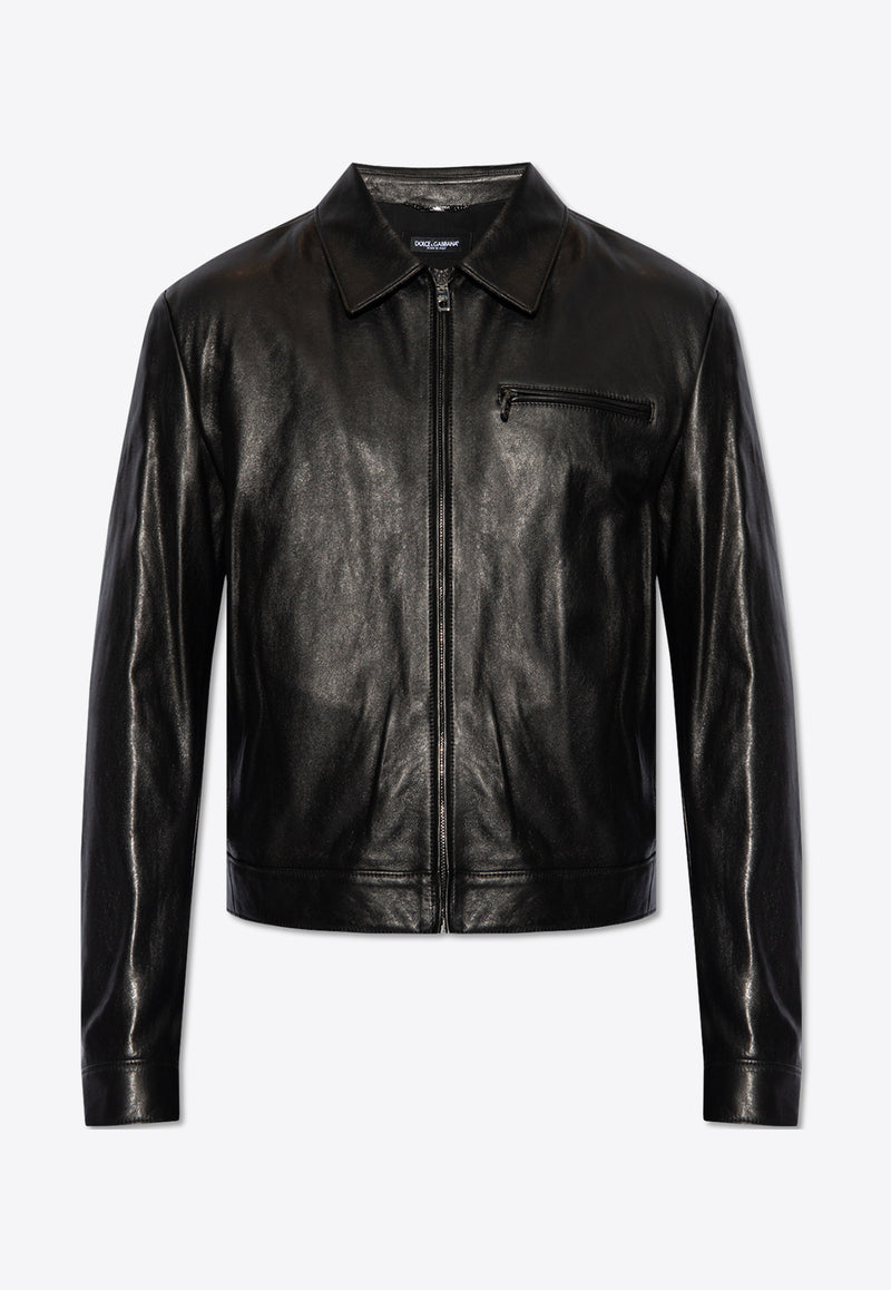 Dolce 
Gabbana Zip-Up Leather Jacket Black G9ATUL HULUH-N0000