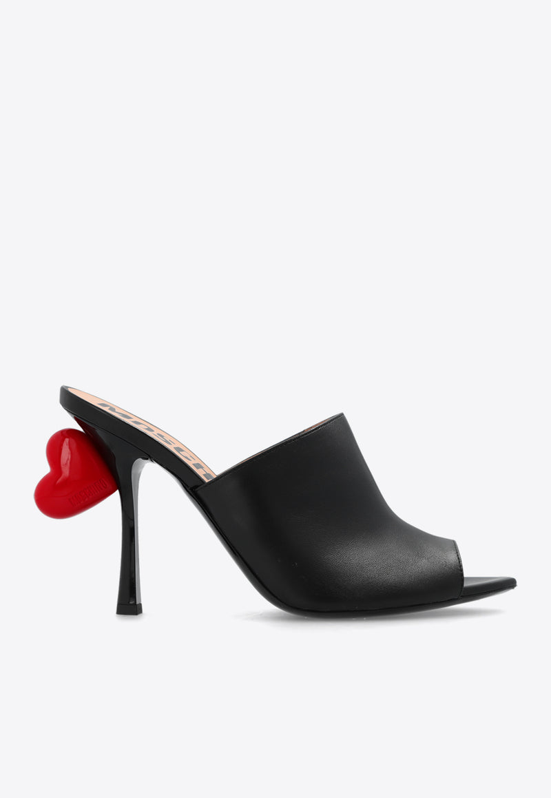 Moschino 100 Sweet Heart Leather Mules Black MA2807AC1I MA0-000