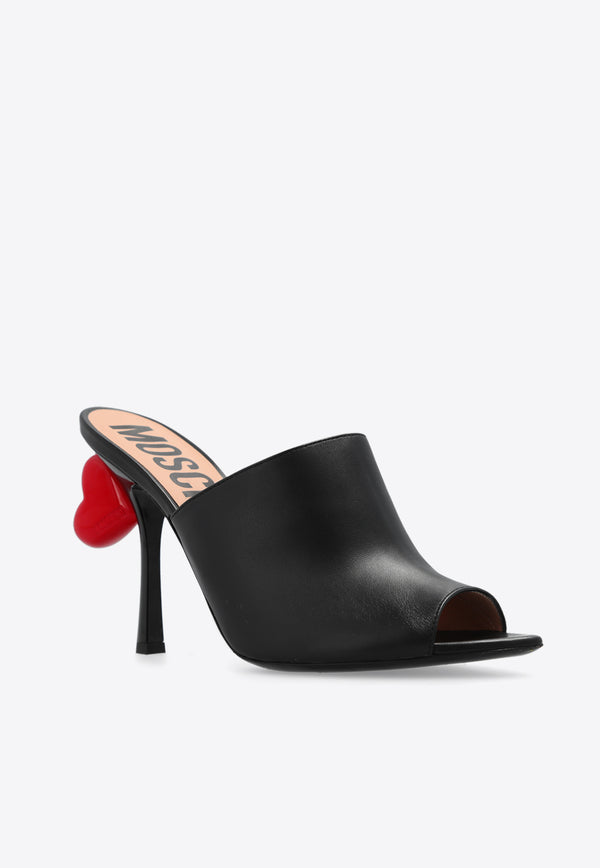 Moschino 100 Sweet Heart Leather Mules Black MA2807AC1I MA0-000