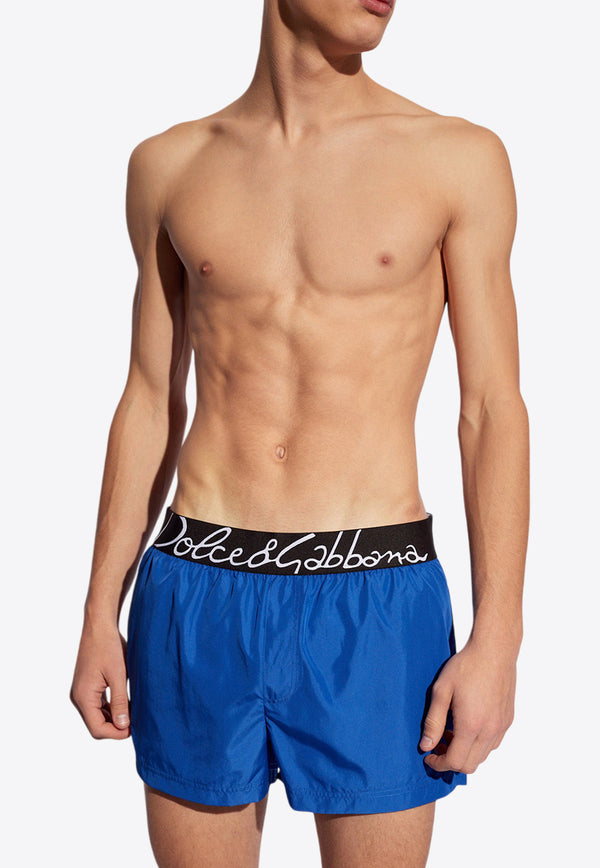 Dolce 
Gabbana Logo Waistband Swim Shorts Blue KĄPIELOWE M4F27T FUSFW-B4401