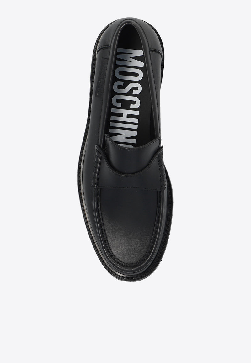 Moschino Embossed Logo Leather Loafers Black MB10783J1I GA0-000