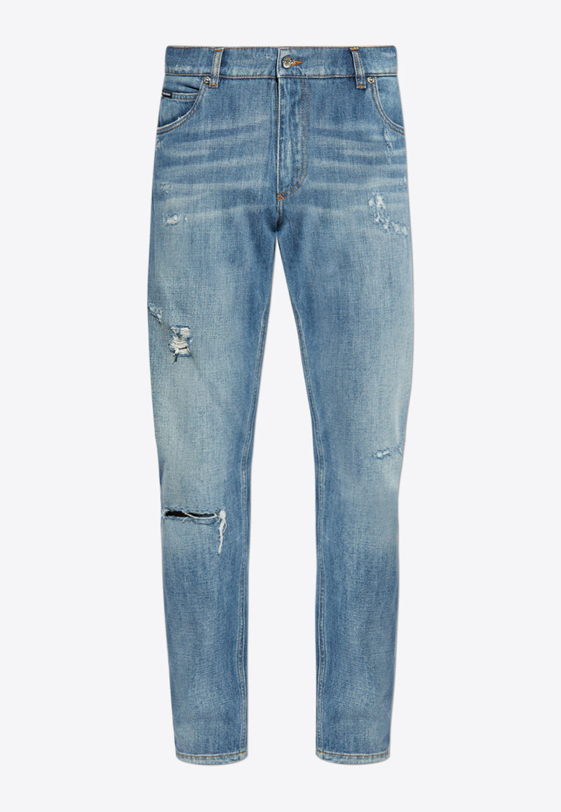 Dolce 
Gabbana Straight-Leg Distressed Jeans Blue GYJCCD G8KO4-S9001