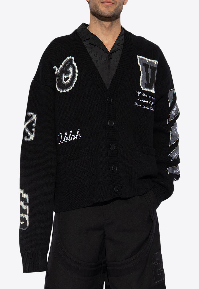 Off-White Embroidered Wool-Blend Cardigan Black OMHB019C99 KNI001-1010