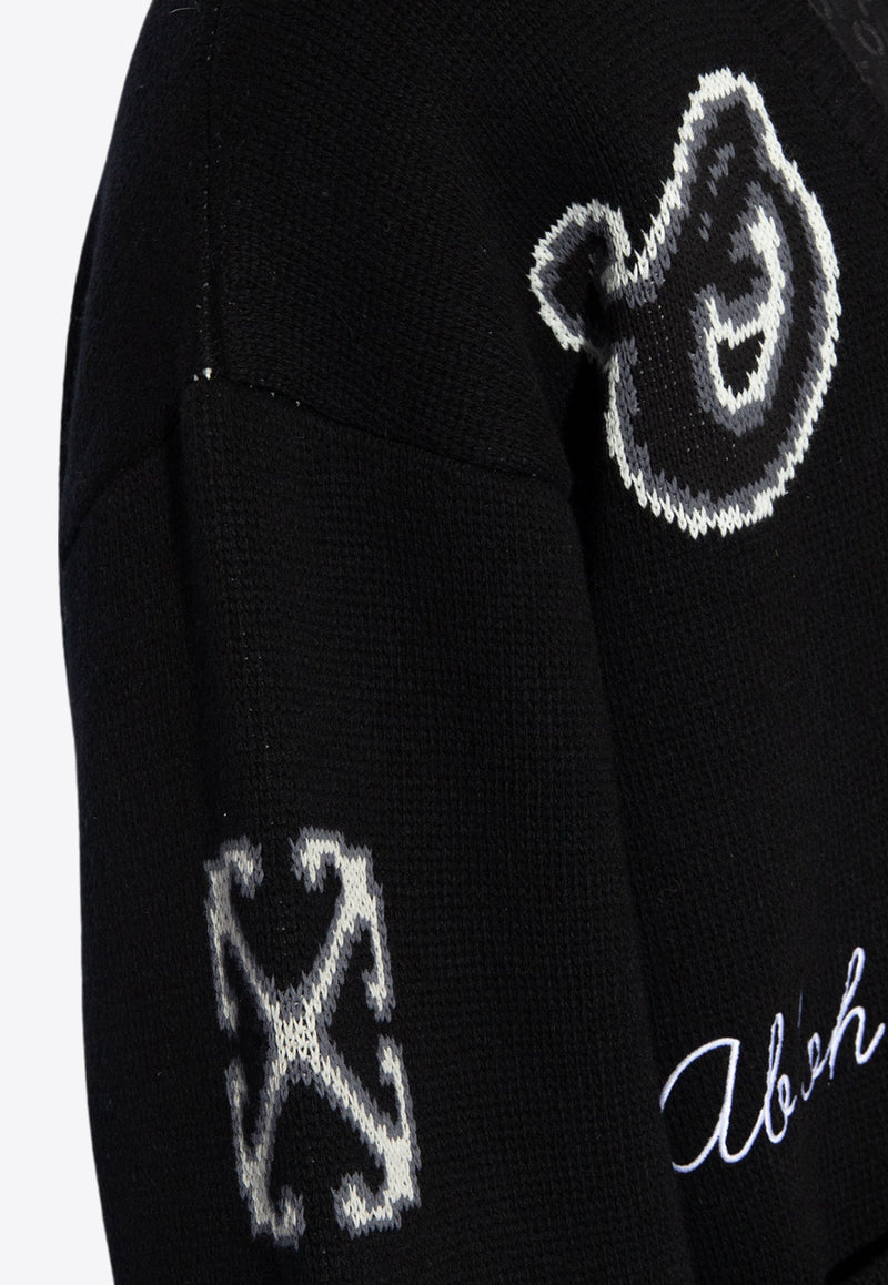 Off-White Embroidered Wool-Blend Cardigan Black OMHB019C99 KNI001-1010