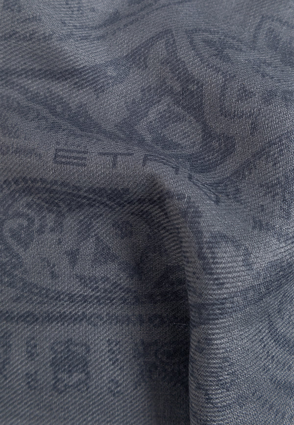 Etro Paisley Print Wool-Blend Scarf Gray MATA0007 AV220-X0880