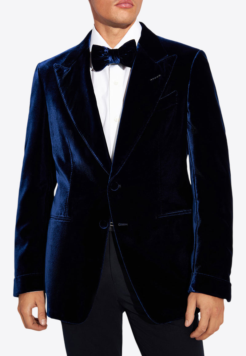 Tom Ford Single-Breasted Velvet Blazer Navy JESPF1 VUS01-HB901