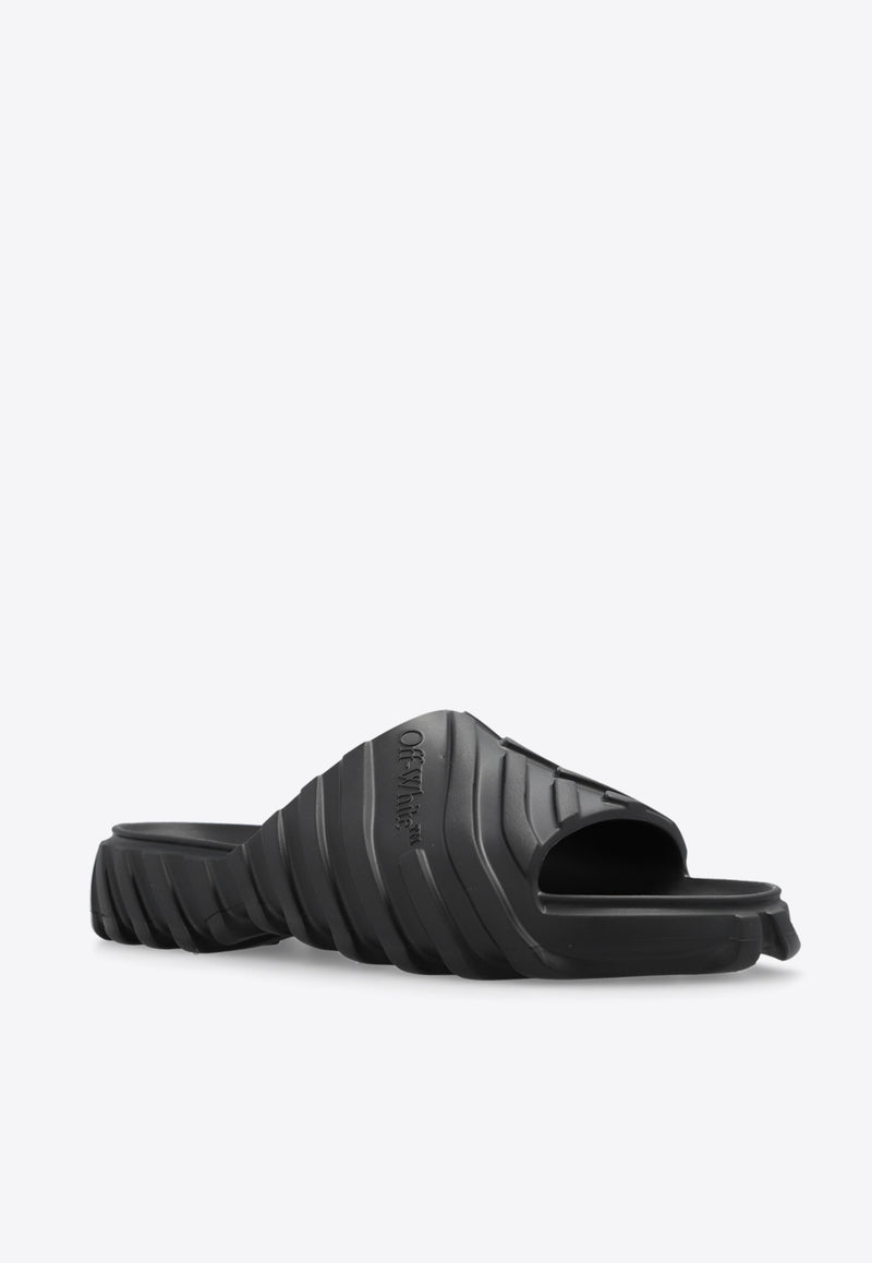 Off-White Exploration Logo Embossed Slides Black OMIC018S24 MAT001-1010