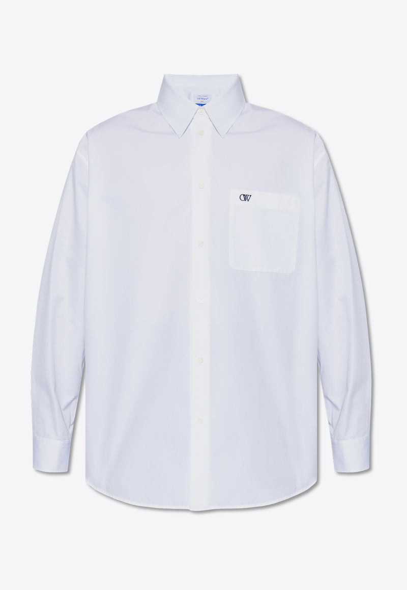 Off-White Embroidered Logo Long-Sleeved Shirt White OMGE004C99 FAB001-0110