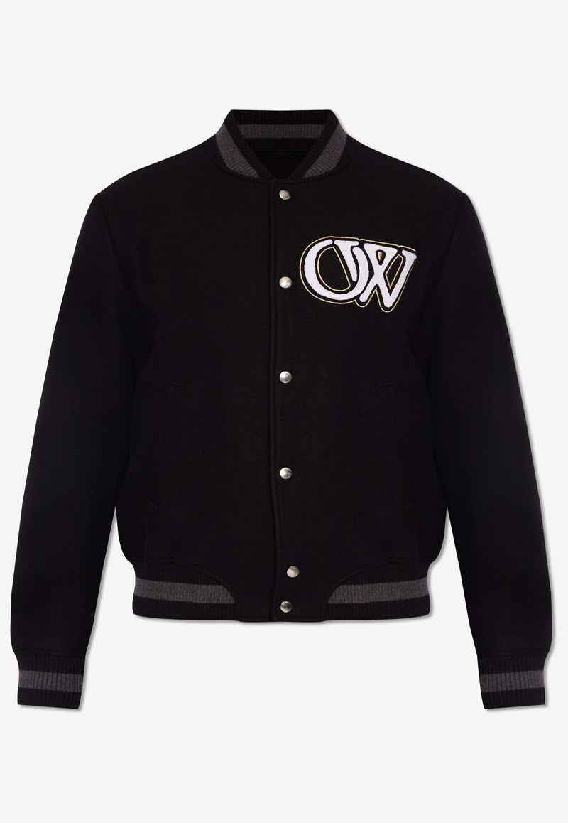 Off-White Logo-Patch Bomber Jacket Black OMEH053C99 FAB002-1001