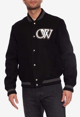 Off-White Logo-Patch Bomber Jacket Black OMEH053C99 FAB002-1001