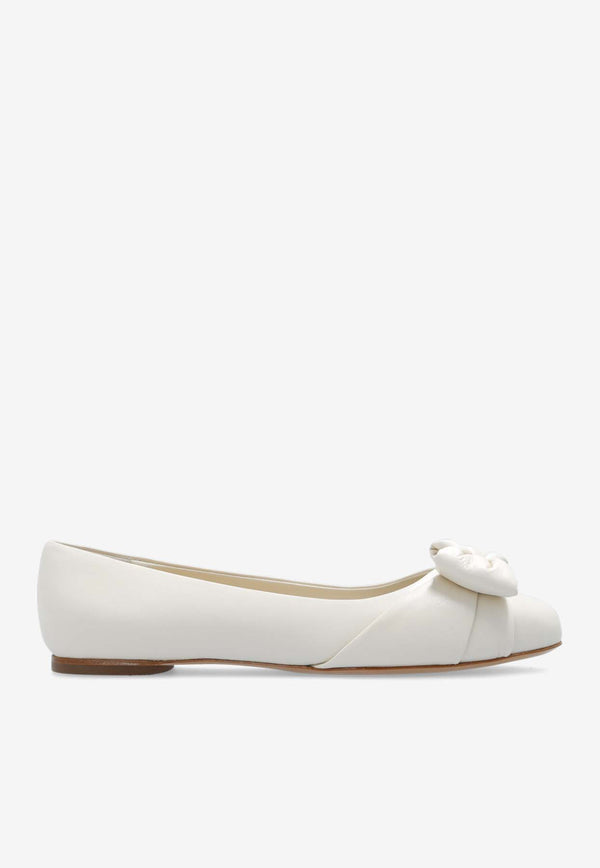 Salvatore Ferragamo Varina Vara Bow Ballet Flats Cream 01H838 VARINA FLR 1 773353-MASCARPONE