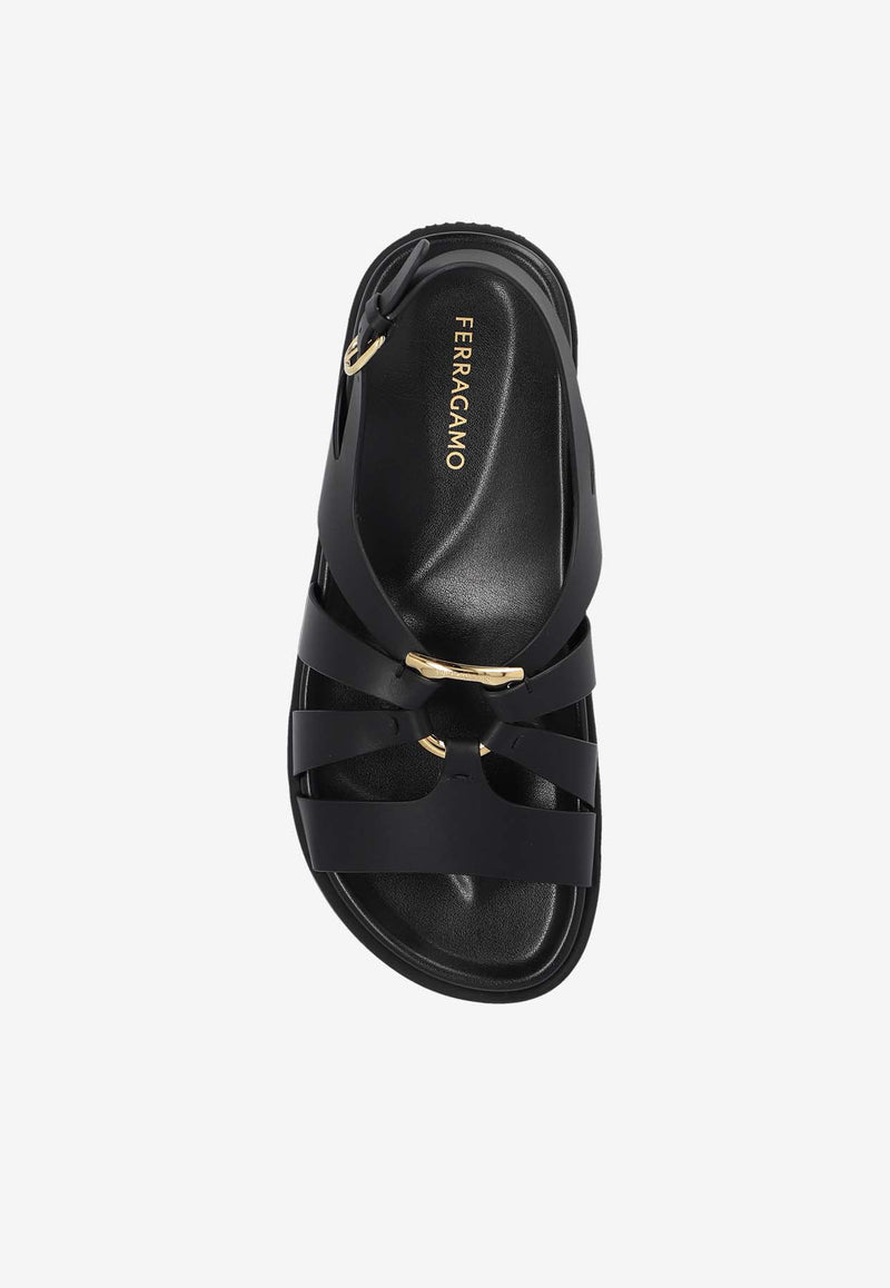 Salvatore Ferragamo Agnes Strappy Leather Flat Sandals Black 01H958 AGNES 773152-NERO