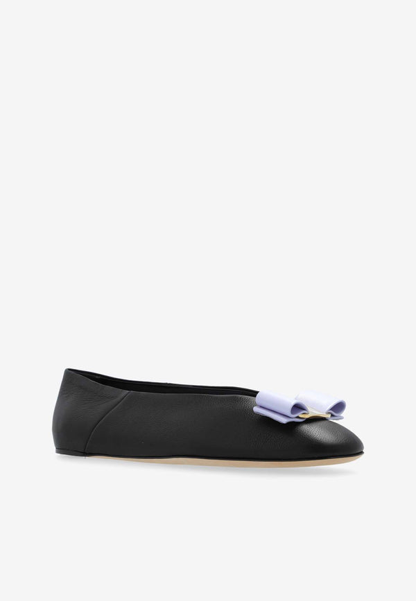 Salvatore Ferragamo Vanna Vara Bow Ballet Flats in Calf Leather Black 01I217 VANNA 774796-NERO