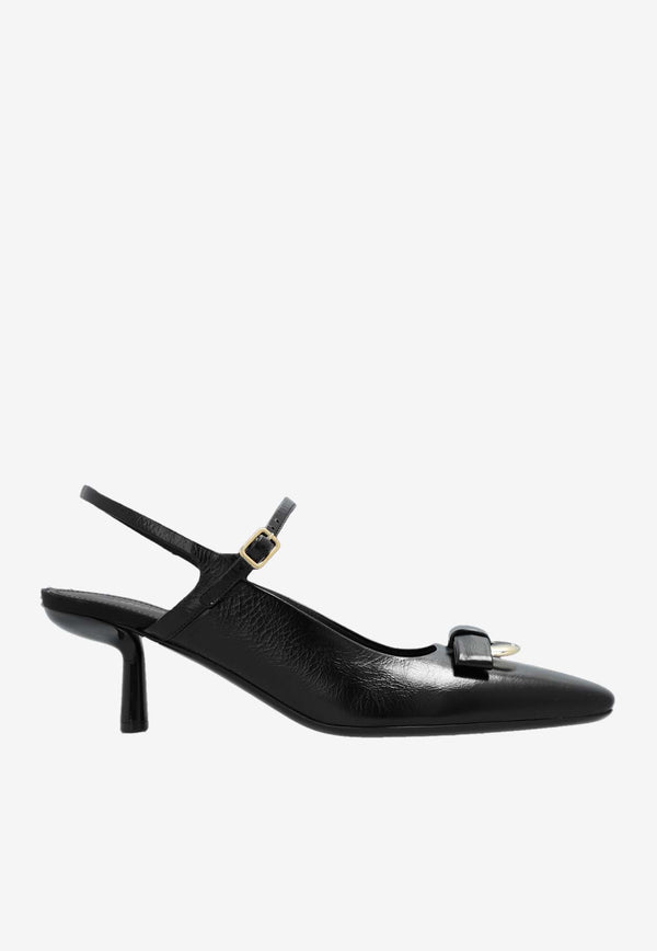 Salvatore Ferragamo Ophelia 55 Drop Bow Ornament Slingback Pumps Black 01I530 OPHELIA 55G 774573-NERO