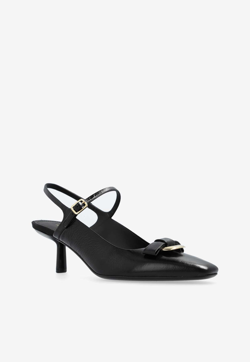 Salvatore Ferragamo Ophelia 55 Drop Bow Ornament Slingback Pumps Black 01I530 OPHELIA 55G 774573-NERO