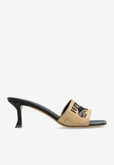 Salvatore Ferragamo Zenobia 55 Jacquard Logo Raffia Mules Beige 01I616 ZENOBIA55 RF 774120-PAGL MIELE DIS NERO