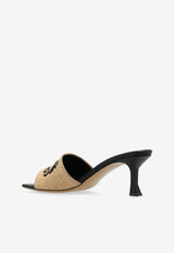 Salvatore Ferragamo Zenobia 55 Jacquard Logo Raffia Mules Beige 01I616 ZENOBIA55 RF 774120-PAGL MIELE DIS NERO