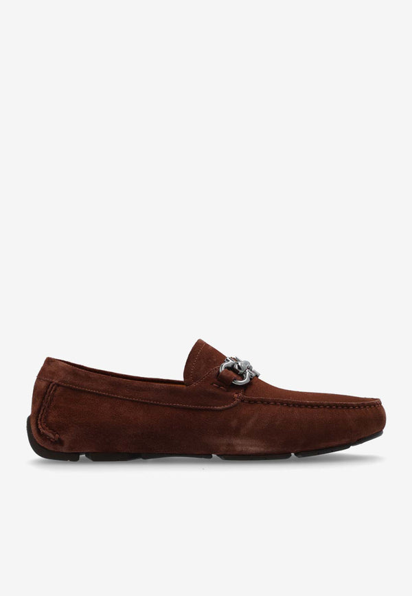 Salvatore Ferragamo Parigi Gancini Suede Loafers  Brown 020350 PARIGI ECO 768074-COCOA BROWN