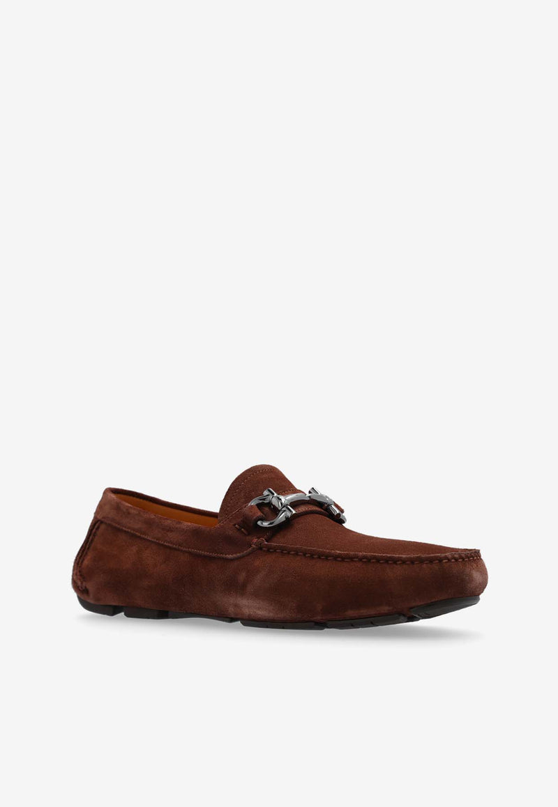 Salvatore Ferragamo Parigi Gancini Suede Loafers  Brown 020350 PARIGI ECO 768074-COCOA BROWN