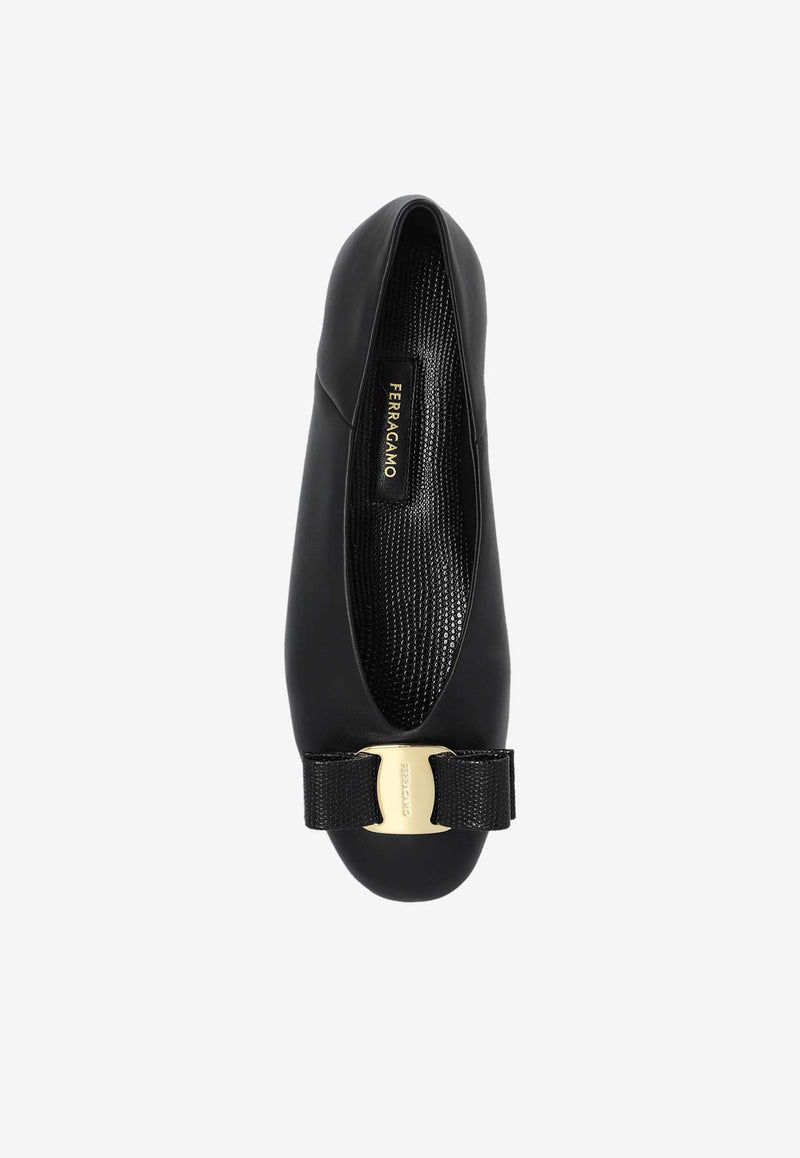 Salvatore Ferragamo Vanna Vara Bow Ballet Flats in Calf Leather Black 01I842 VANNA 776699-NERO